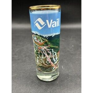 Vail Resorts Ski Trails Map Retro Gold Rim Double Souvenir Shot Glass